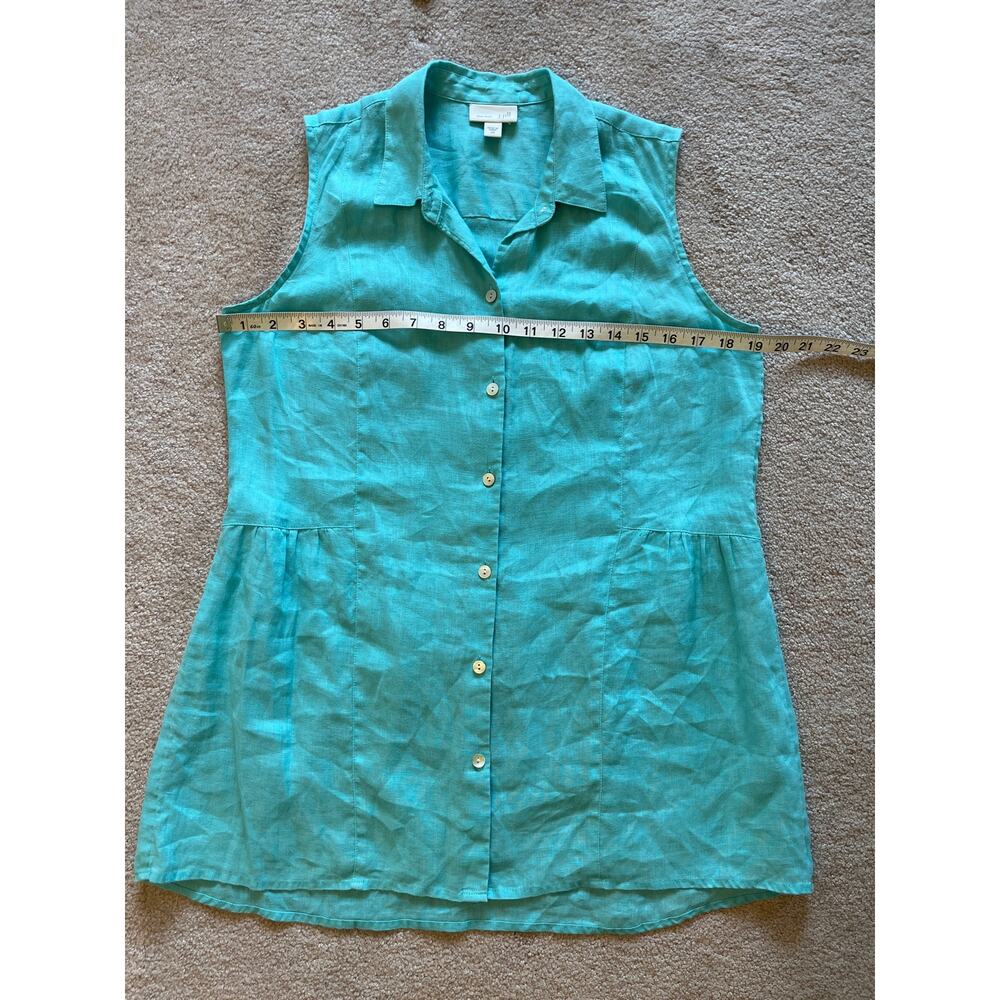 J.Jill Love Linen Button Up Sleeveless Blouse Size XS Aqua Tunic Lagenlook Linen - Picture 6 of 7